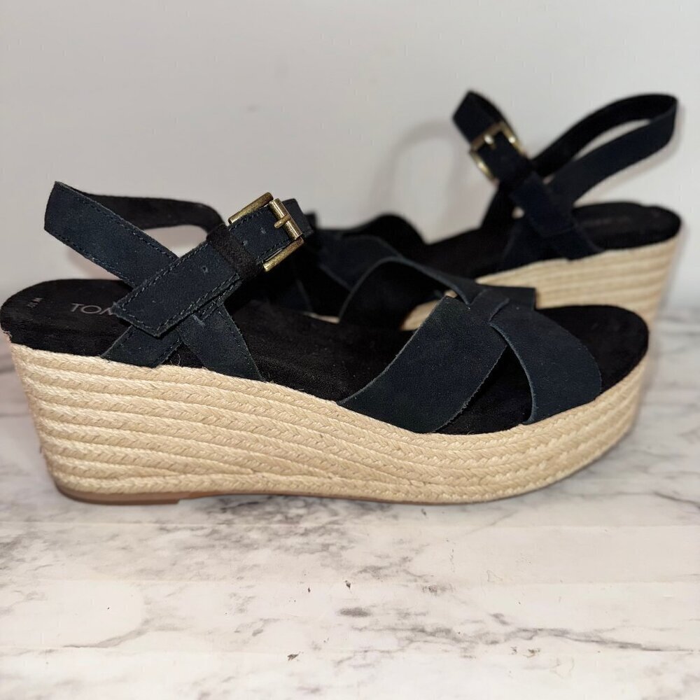 Women's Toms Black Suede Willow Espadrille Sandals size US 10